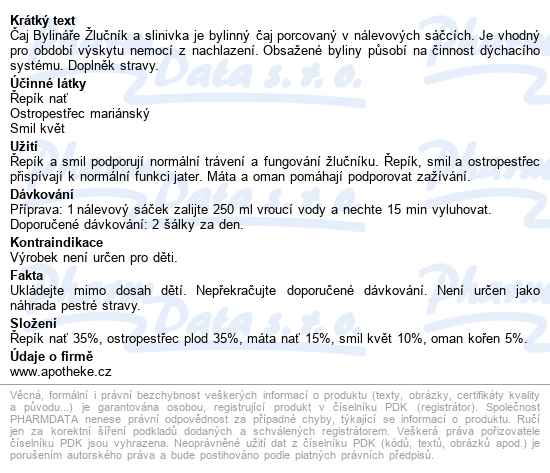 čaj Bylináře žlučník - Slinivka 40x1.6g - popis