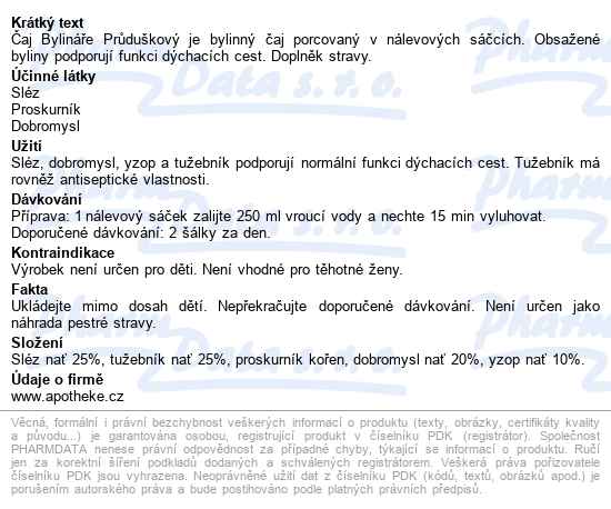 čaj Bylináře Průduškový 40x1.6g - popis