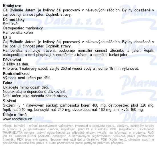 čaj Bylináře Jaterní 40x1.6g - popis