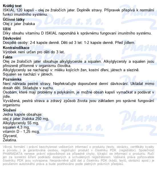 Iskial Olej Ze žraločích Jater Cps.120 - popis