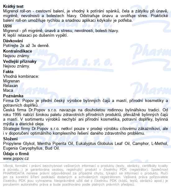 Dr.popov Migrenol Roll-on Masážní Olej 6ml - popis