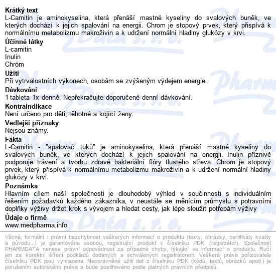 Medpharma L-carnitin 500mg+inulin+chrom Tbl.67 - popis