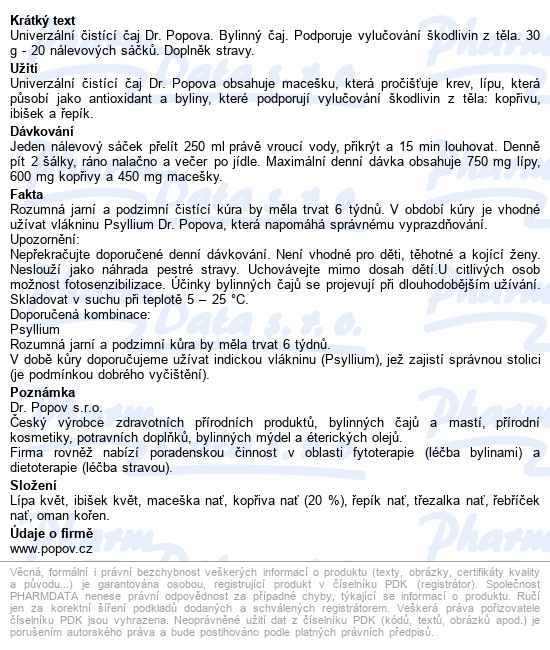 Dr.popov čaj Univerzální čistící 20x1.5g - popis