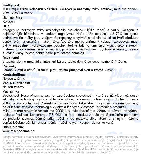Rosen Kolagen Forte Tbl.120+2 Rosenspa Zel.koupel - popis
