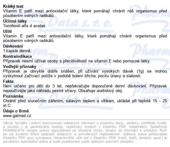 Vitamín E 200mg Tobolek 50 Galmed - popis