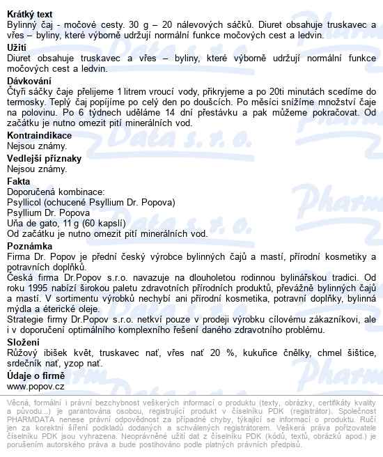 Dr.popov čaj Diuret Tea 20x1.5g - popis