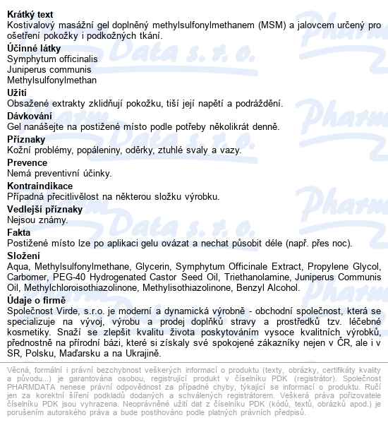 Reumafit Kostivalový Gel S Jalovcem+msm 350g - popis