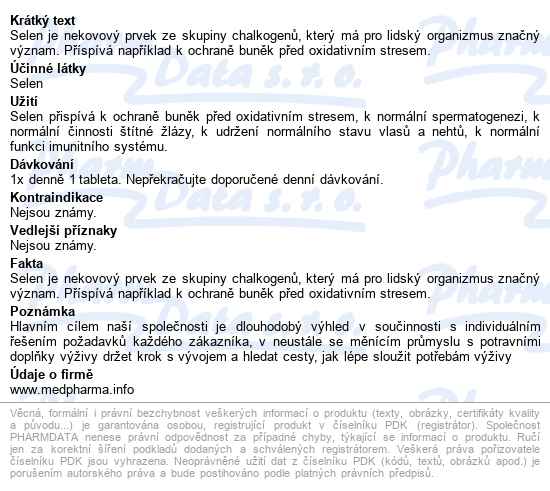 Medpharma Selen 100mcg Tbl.107 - popis