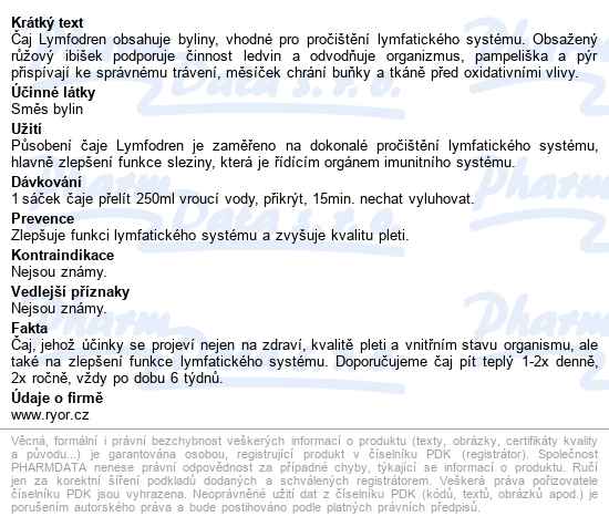 Ryor Lymfodren Bylinný čaj 20x1.5g - popis