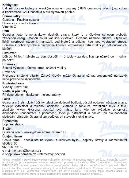 Hemann Gvaranal Forte Tbl.20 á 1100mg - popis