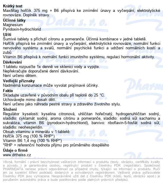 Maximag Hořčík 375mg+b6 20 šumivých Tablet - popis