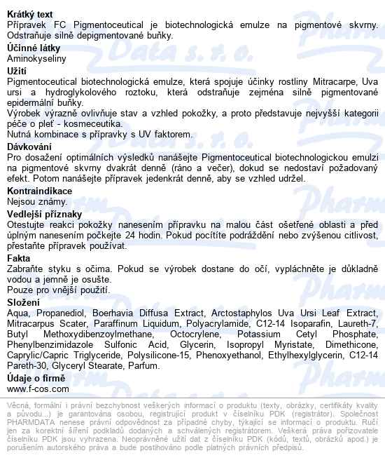 Fc Pigmentoceutical Na Pigmentové Skvrny 30ml - popis