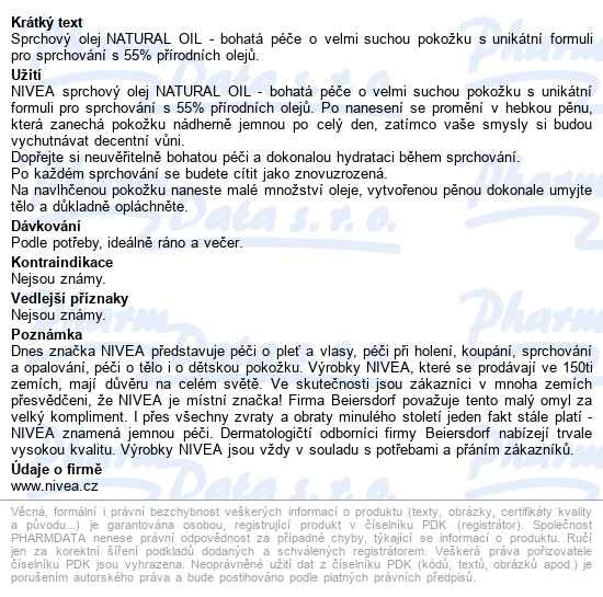 Nivea Natural Oil Sprchový Gel 200ml 80828 - popis