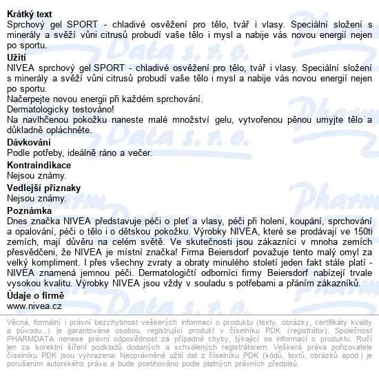 Nivea Men Sprchový Gel Sport 250ml 81078 - popis