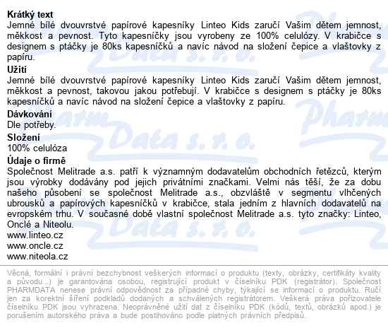 Papírové Kapes.linteo Kids 2-vrstvé Bílé 80ks - popis