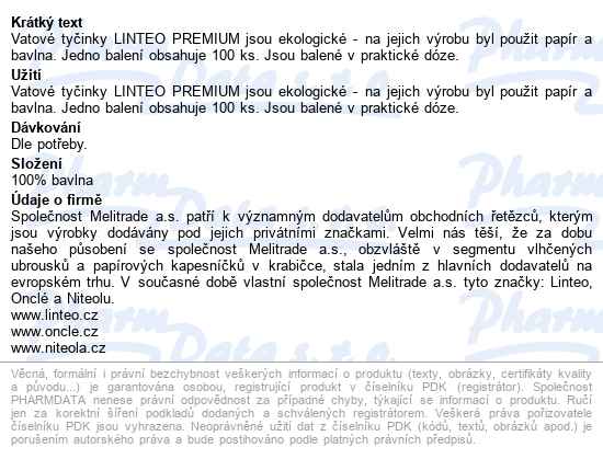 Vatové Tyč.linteo Premium Papír.100ks Dóza - popis