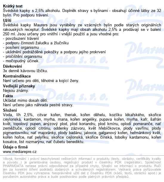 Maurers švédské Kapky 2.5%alk. 250ml - popis