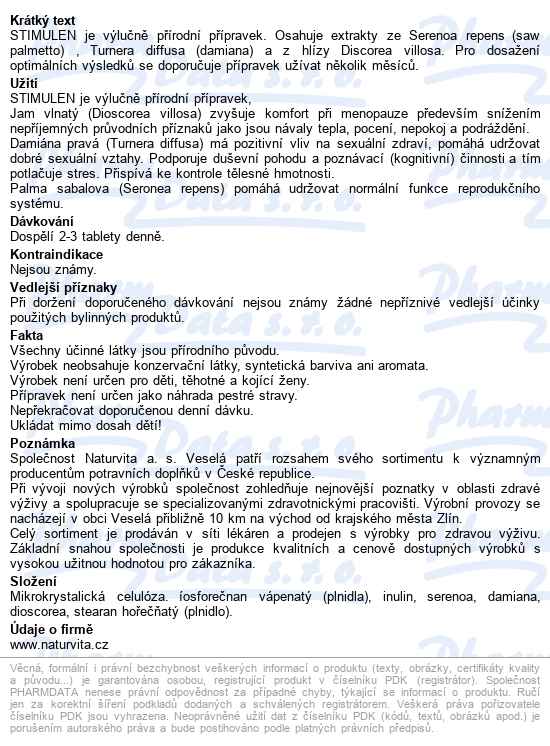 Naturvita Stimulen Tbl.60 - popis
