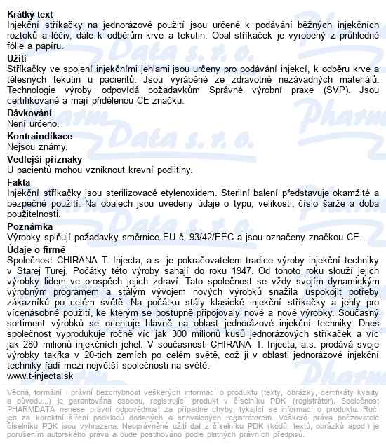 Inj.střík.10ml Chirana Luer 100ks Jednoráz. - popis