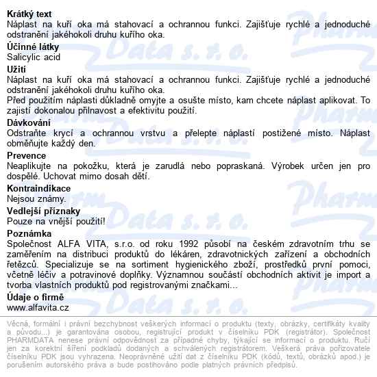 Fixaplast Corn Náplast Na Kuří Oka 6ks - popis