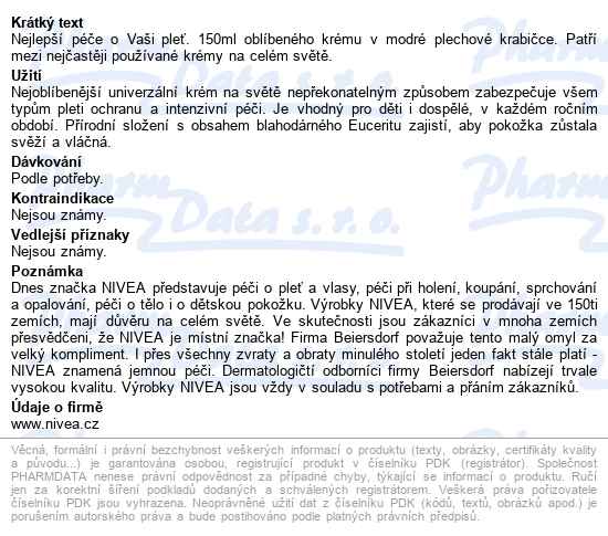 Nivea Creme 150ml 80104 - popis