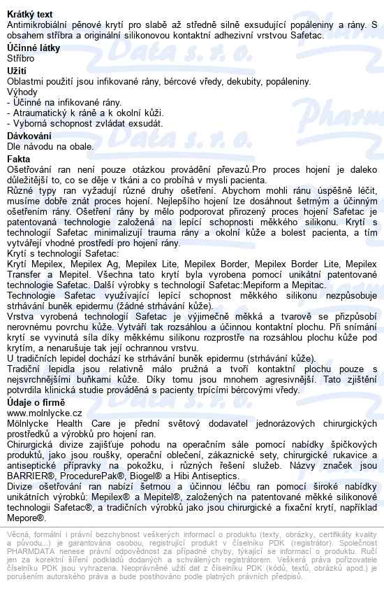 Mepilex Ag 15x15 cm, 5 ks, antimikrobiální pěnové krytí se si - popis