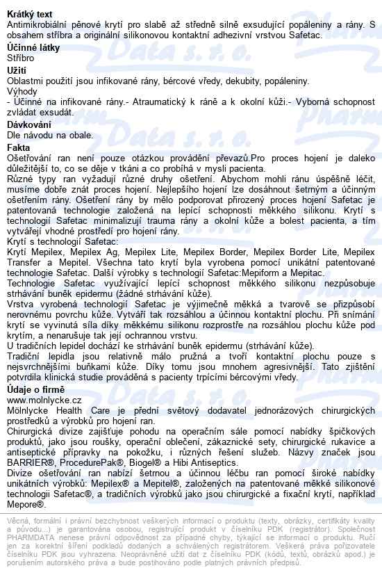 Mepilex Ag 10x20 cm, 5 ks, antimikrobiální pěnové krytí se si - popis