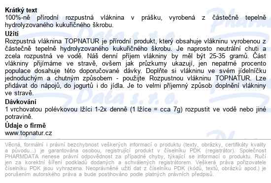 Vláknina Rozpustná 100g Topnatur - popis
