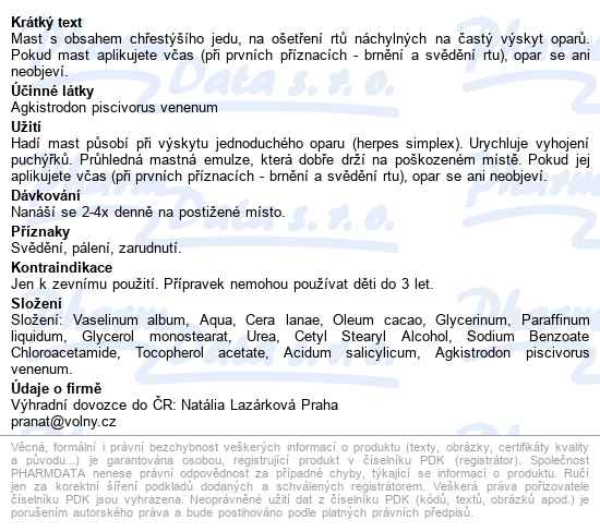 Oparstop Mast 5g - popis