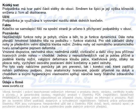 Svorto 017/b Podpatěnka Korekční 1cm 37-39 - popis