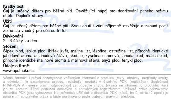 Apotheke Dětský Ovocný čaj Jahodový 20x2g - popis