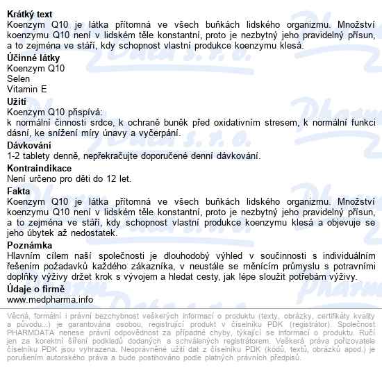 Medpharma Coenzym Q10 30mg+vit.e+selen Tbl.67 - popis