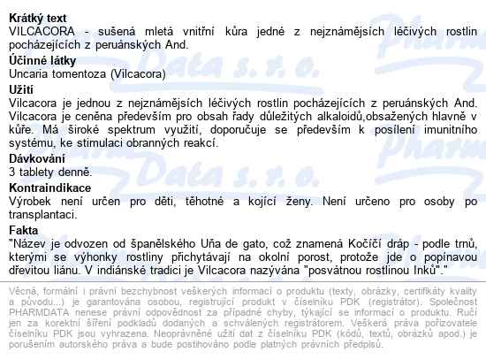 Naturvita Vilcacora Kočičí Dráp Tbl.90 - popis