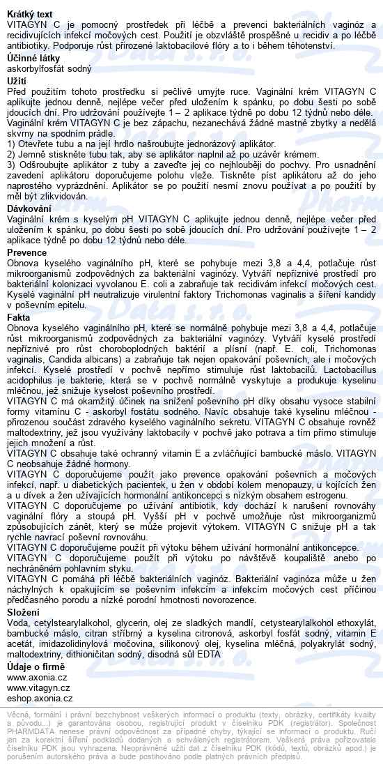 Vitagyn C Vaginální Krém S Kyselým Ph 30g - popis