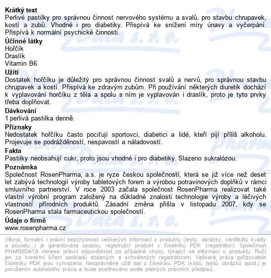 Rosen Magnesium 300mg Perlivé Pastilky 20ks - popis