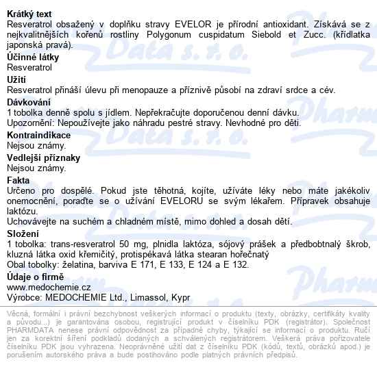 Evelor Resveratrol 50 Mg Tobolek 90 - popis