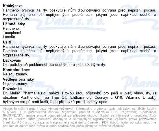 Panthenol Tyčinka Na Rty 4.4g Dr.müller - popis