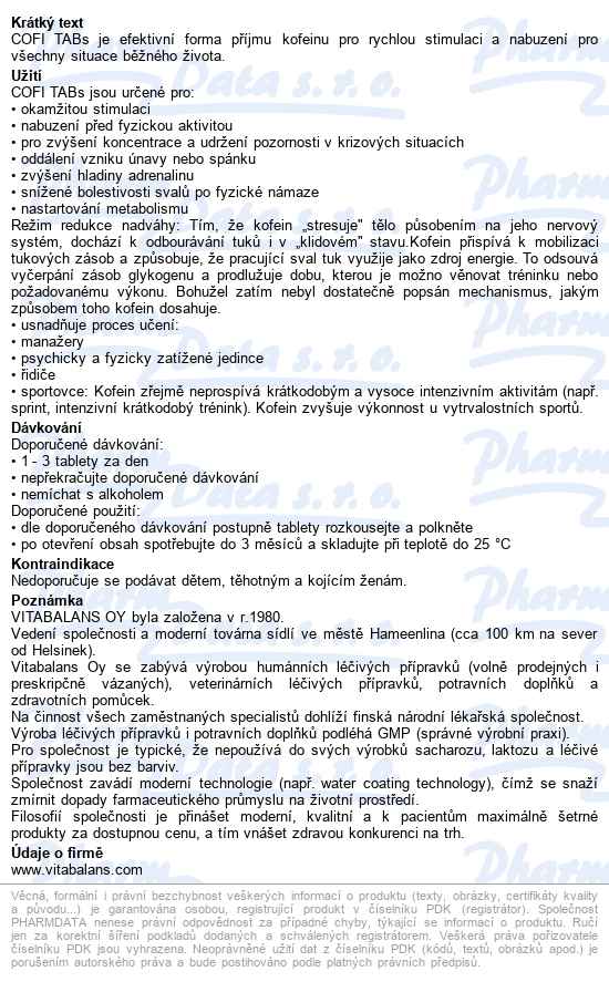 Cofi-tabs Tbl.100 - popis