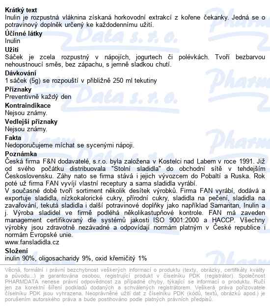 Inulin Rozpustná Vláknina 25x5g - popis