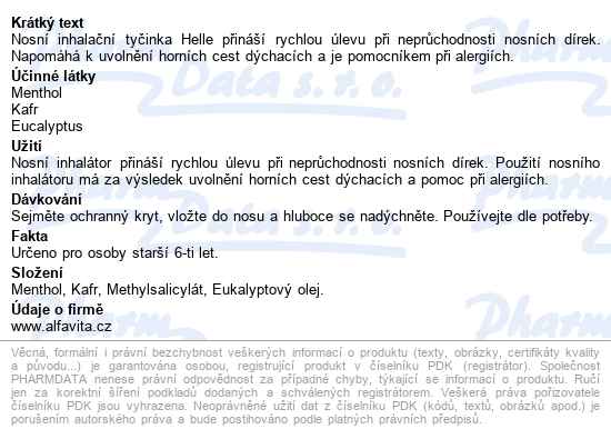 Helle Nosní Tyčinka S Mátou - popis