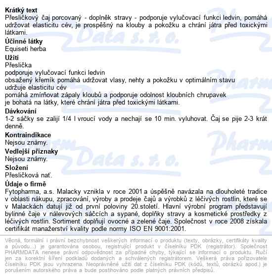 Přesličkový čaj 20x1g Fytopharma - popis