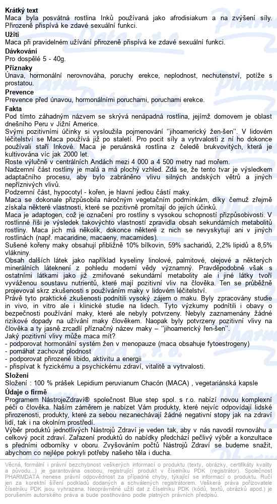 Nástroje Zdraví Maca Extra Bio 60g Cps.120 - popis