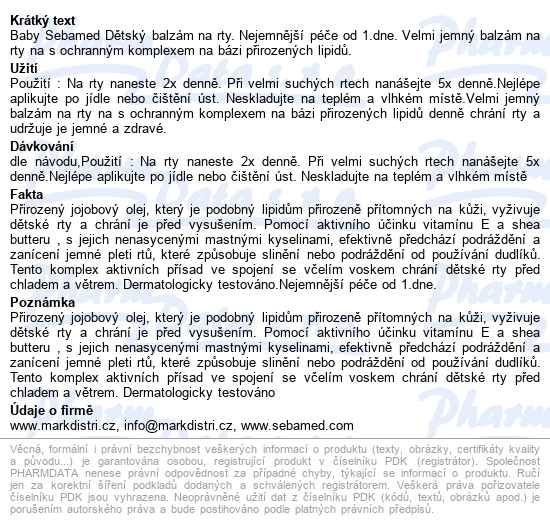 Sebamed Dětský Balzám Na Rty 4.8g - popis