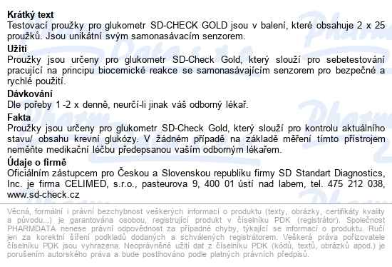 Proužky Diagnostické Sd-check Gold (pro Zp Kód 0085482) inzulínový režim,2x25ks proužků - popis