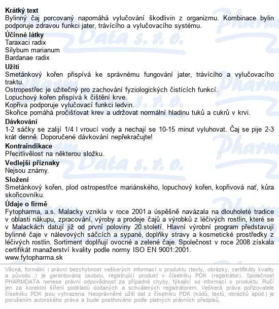 Bylinný čaj Pročisťující 20x1.5g N.s. Fytopharma - popis