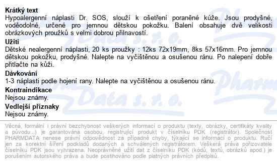Náplasti Dr.sos Dětské Hypoalergenní Mix 20ks - popis