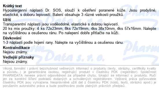 Náplasti Dr.sos Transparent.voděod.elast. Mix 20ks - popis