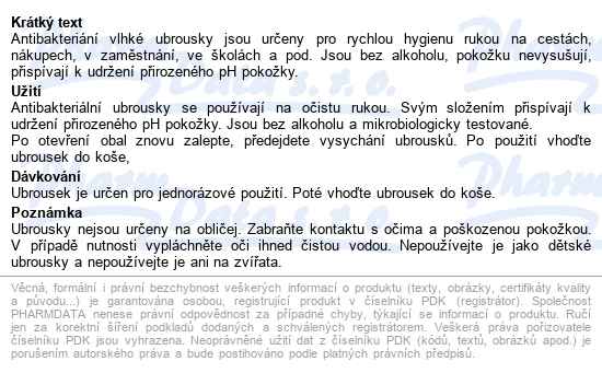 Ubrousky Vlhčené Antibakteriální Na Ruce 15ks - popis