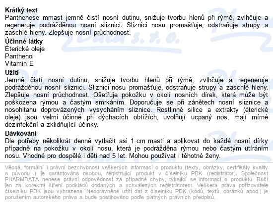 Panthenose Nosní Mast S ét.oleji 7.5ml Dr.müller - popis
