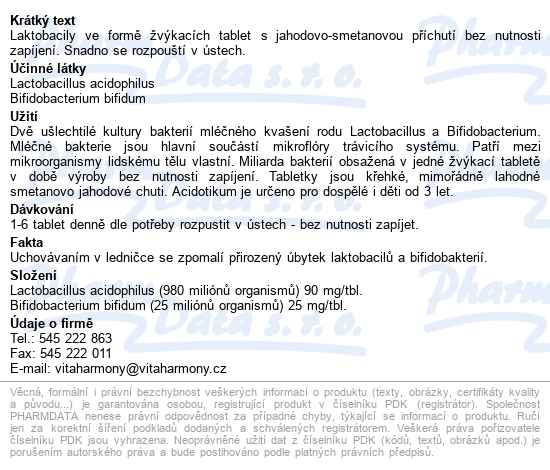 Vitaharmony Acidotikum Laktobacily žvýk.tbl.60 - popis
